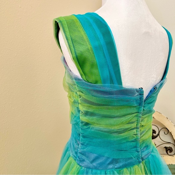 Vintage GUNNE SAX Jessica McClintock Y2K Vibrant Blue and Green Tulle Prom 7/8 - Picture 9 of 12
